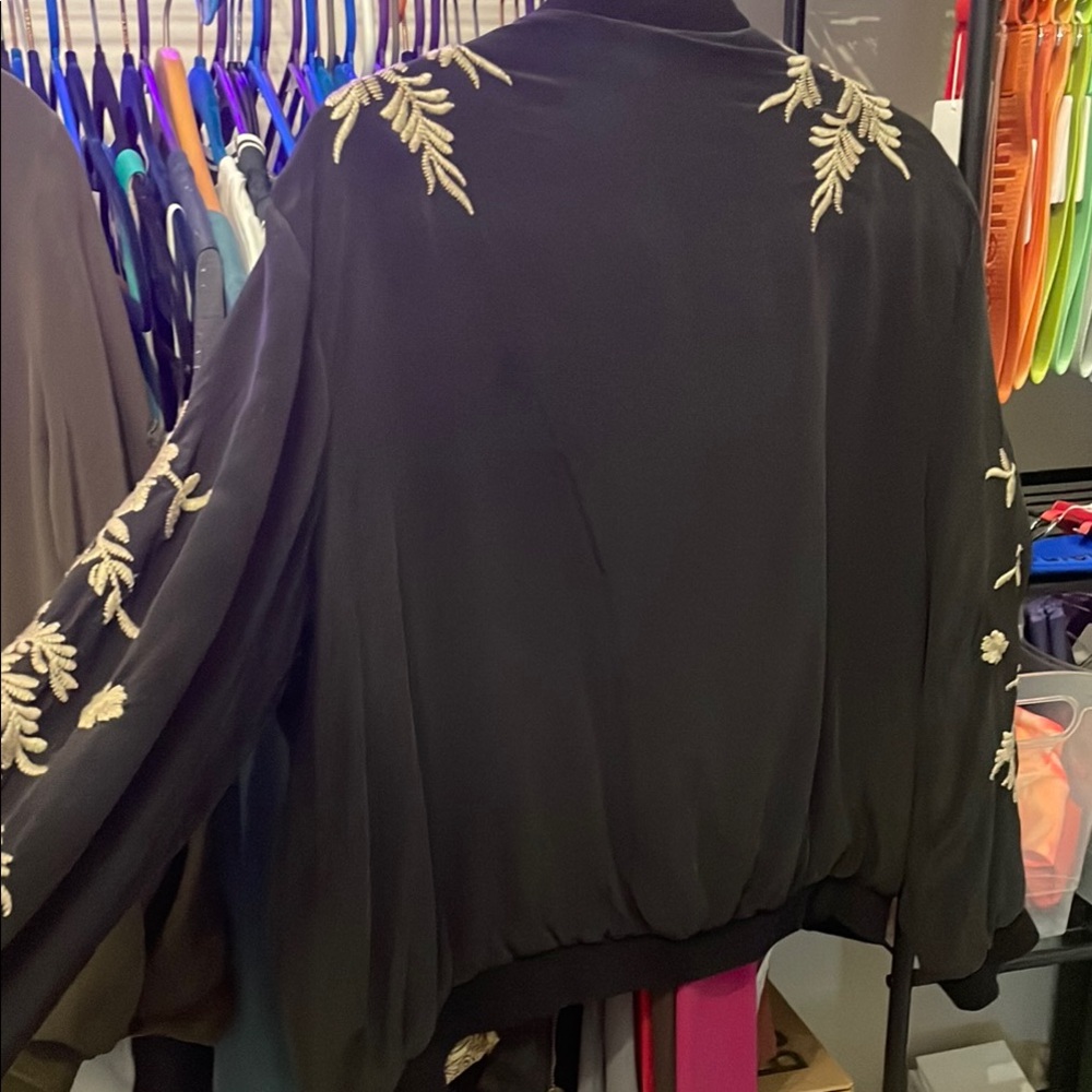 Johnny Was Black and White Bomber Jacket with Floral Embroidery - Picture 4 of 4